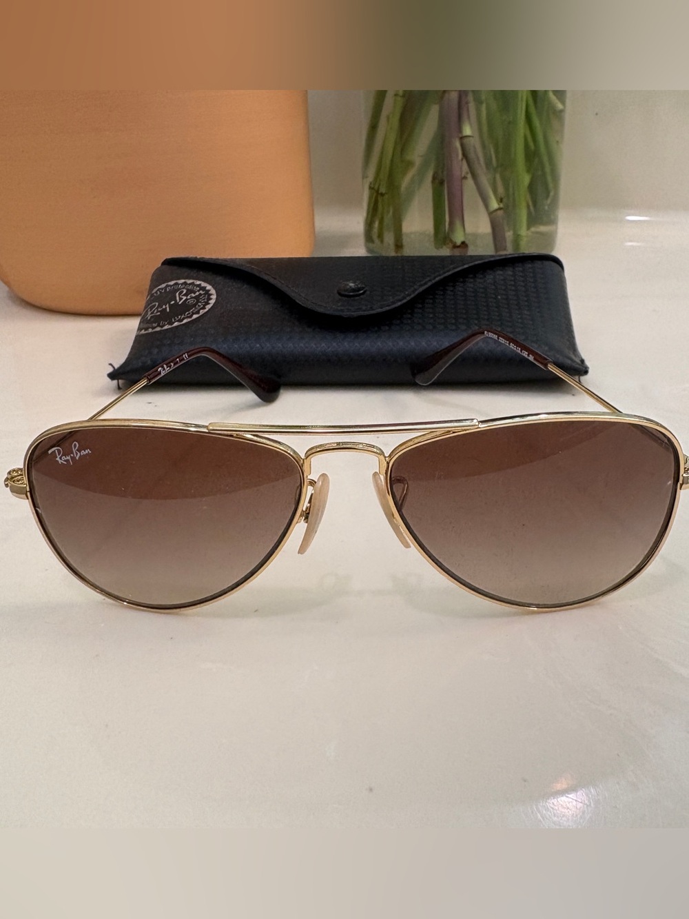Ray-Ban Kids Gold Frame Brown Gradient Aviator Sunglasses with Case
